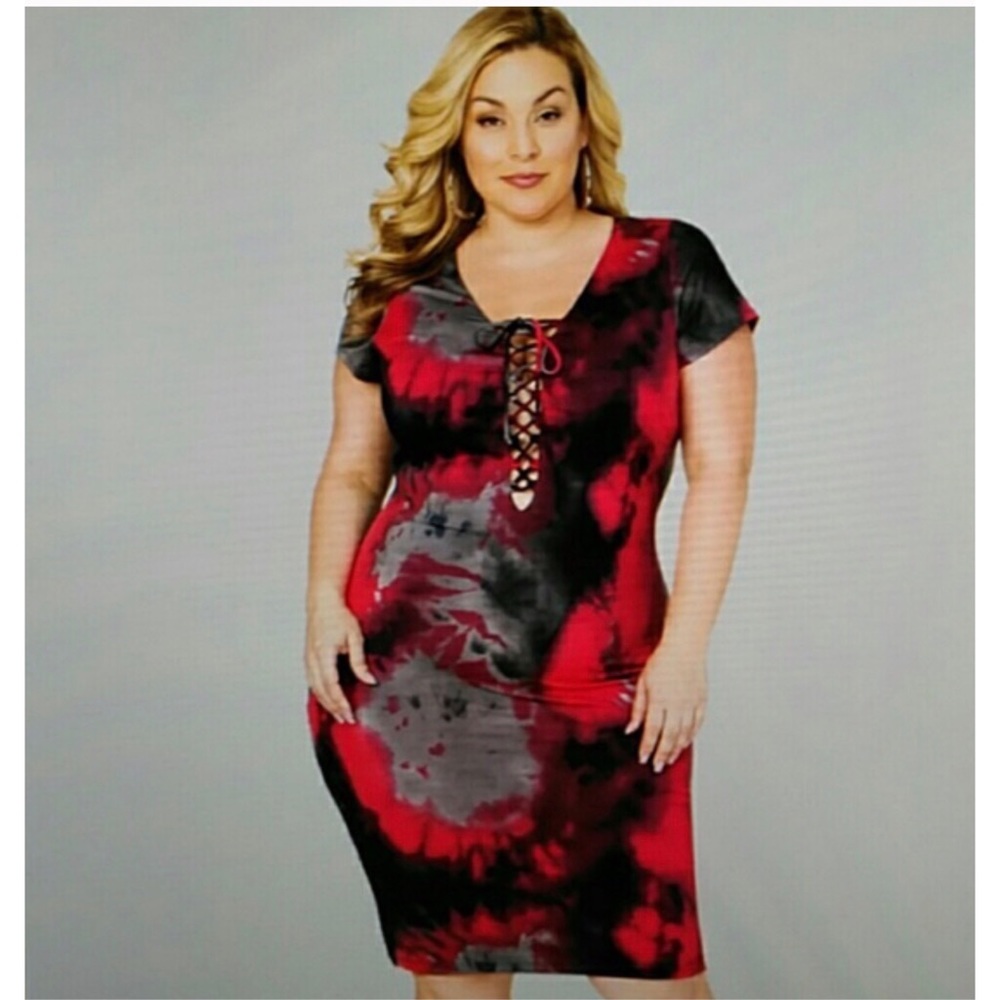 🌟HOST PICK🌟❤️🖤🤍 Tie Dye BodyCon Dress Size 26/28 - Picture 2 of 6